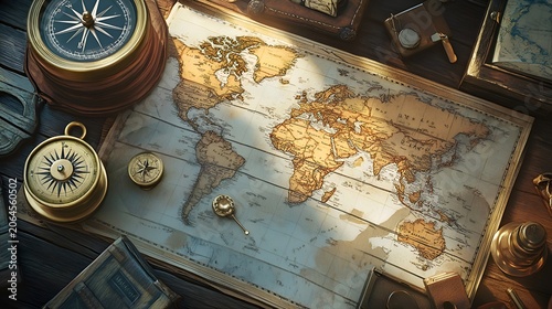 old compass and map