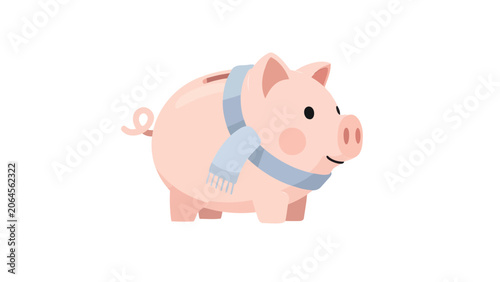 Charming Pink Piggy Bank Wearing a Cozy Blue Scarf, Symbolizing Winter Savings and Financial Planning for Cold Season Expenses
