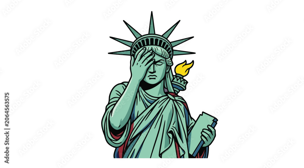 Fototapeta premium Statue of liberty facepalm gesture, disappointed american symbol