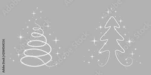 Christmas tree neon glowing outline with sparkling stars festive holiday decoration light effect winter xmas celebration greeting new year card overlay design element on transparent background