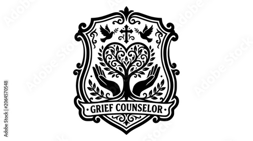 Grief counselor emblem with heart tree.