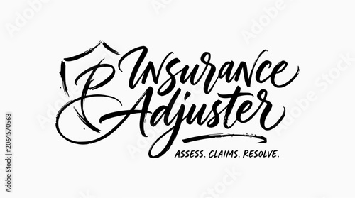 Calligraphic insurance adjuster logo with professional service tagline.