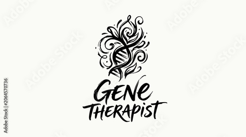 Gene therapist calligraphy logo with DNA helix.