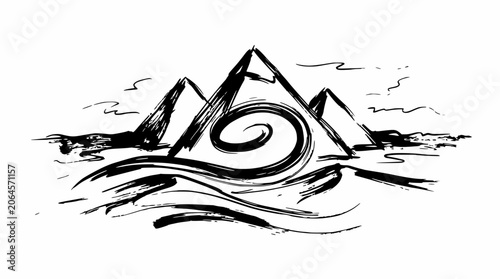 Obraz na plátně Abstract ink wash drawing of Egyptian pyramids.