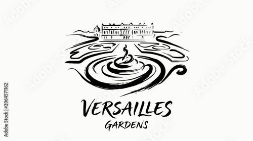 Versailles Gardens France palace landscape sketch logo