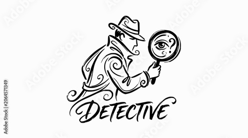 Detective with magnifying glass character logo design