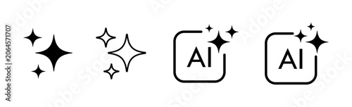 Generative AI Artificial Intelligence Black Line Icon Set