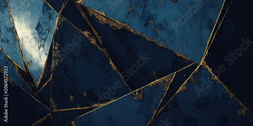 Abstract navy low-poly design with shimmering golden connections