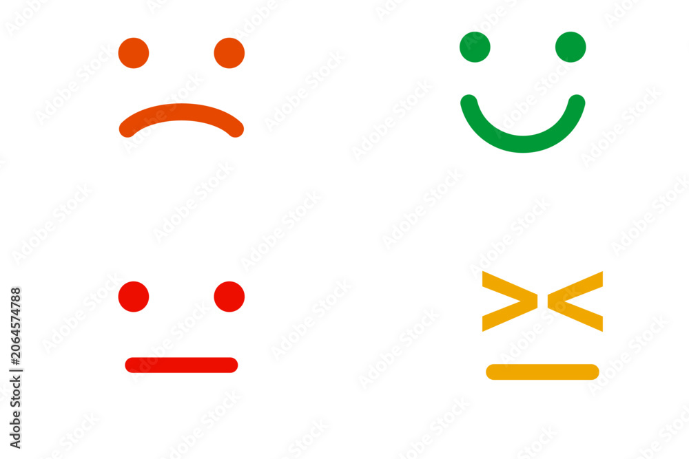 Fototapeta premium Set of emotional face icons showing happy sad neutral and confused expressions on simple background