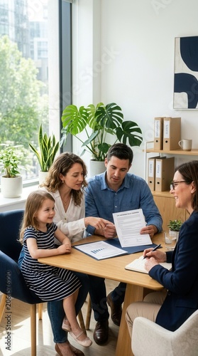 Family Meeting With Financial Advisor Discussing Documents And Future Plans
