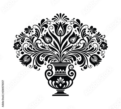 Vintage Floral Vase Ornament Silhouette Vector Illustration
