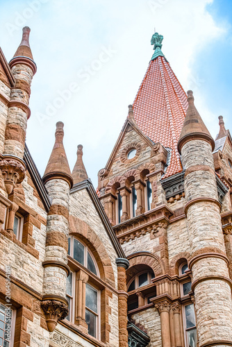 Photography Facade of Victoria College, colonial heritage landmark, Toronto, Canada