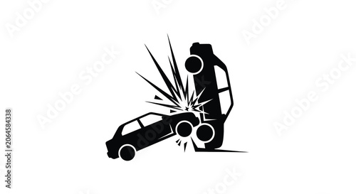 Tableau sur toile Car crash impact with shattered glass black silhouette