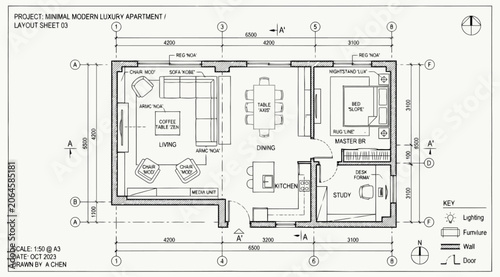 Minimal modern luxury apartment floor plan layout