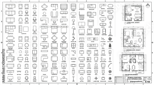 Fotografía Architectural floor plan template with various furniture icons and symbols