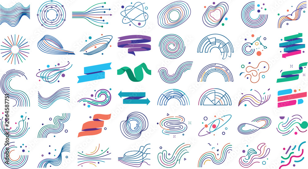 Obraz premium Modern abstract vector contour line illustrations collection