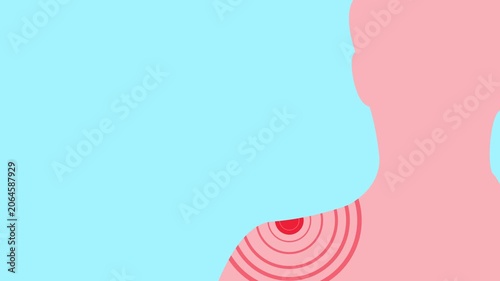 Shoulder pain, 2D animation. Massage, stiff joint and typing with employee person in workplace for fibromyalgia or osteoporosis
