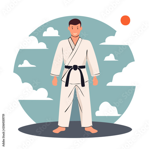 Man in Karate Uniform with Black Belt