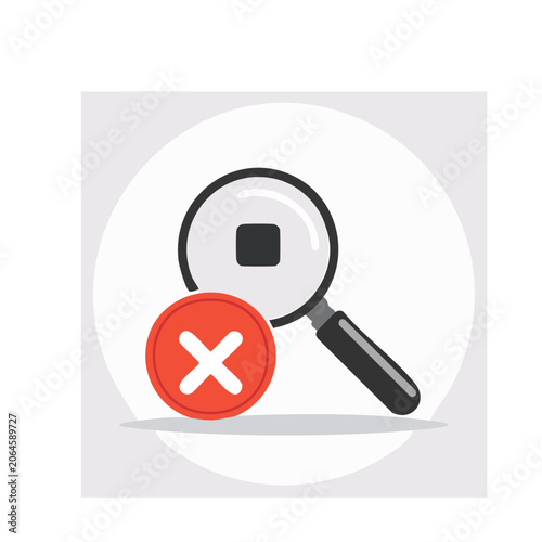 Magnifying glass with cross mark icon