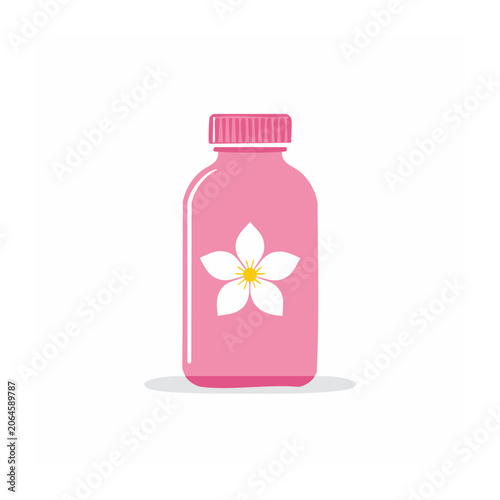 Pink bottle with white flower icon on transparent background