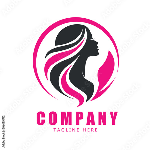Elegant Beauty Salon Logo with Female Silhouette and Floral Lotus Design Vector