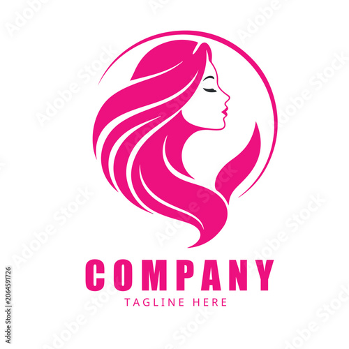 Elegant Beauty Salon Logo with Female Silhouette and Floral Lotus Design Vector