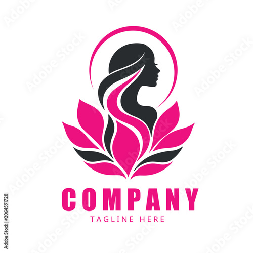 Elegant Beauty Salon Logo with Female Silhouette and Floral Lotus Design Vector