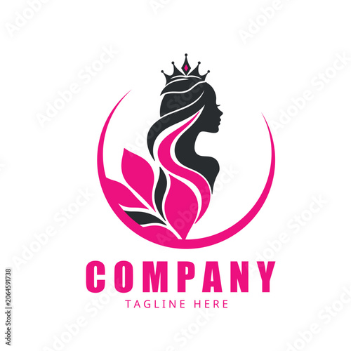 Elegant Beauty Salon Logo with Female Silhouette and Floral Lotus Design Vector