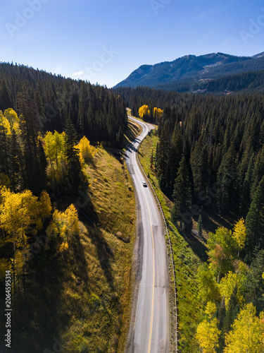 Colorado Mountain Road in the Fall - landscape, Aerial