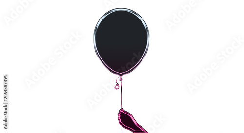 A dark pink balloon floats gently with leaf