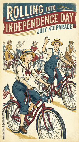Decorated Bicycles Rolling Through A Joyful Patriotic Parade