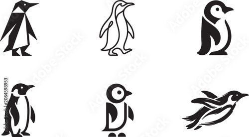 Fotografie Simple vector graphic icons of penguins in varied poses and distinct styles