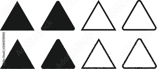 Black triangle geometric shapes set with sharp rounded and textured grunge edges