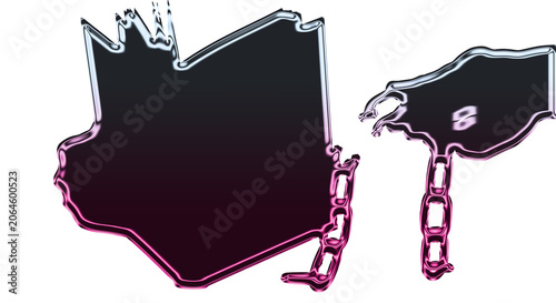 Canvastavla Broken chains hold torn black flags with pink outlines on transparent background