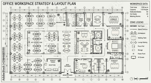 Tableau sur toile Office workspace strategy and layout plan with furniture arrangement and zone le