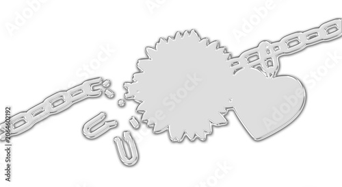 Broken heart and chain on a transparent background with torn links