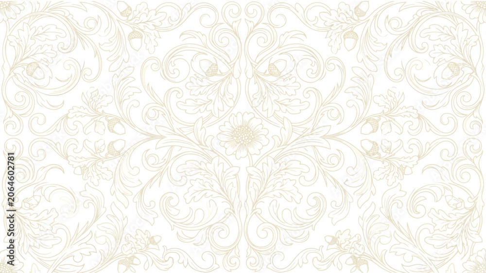 Fototapeta premium Elegant floral seamless pattern with acorns and oak leaves, vintage graphic element