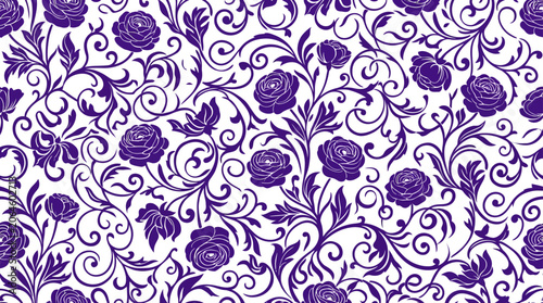 Seamless purple rose and vine pattern vector illustration