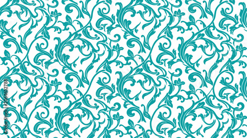 Teal floral damask seamless pattern vector illustration on white background