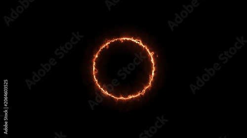 Geometric Flame Circle on Dark Background, Glowing Inferno Ring with Flying Embers, High Quality Fire Overlay Design, Logo Reveal Frame, 4K Loop