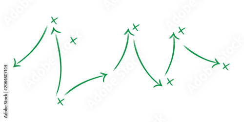 Obraz na płótnie Football tactics hand drawn doodle icon set, soccer game strategy plan diagram with arrows, passes, player movement, player positions and game plan