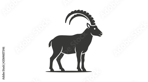 Bild auf Leinwand Black silhouette of an ibex with long curved horns.