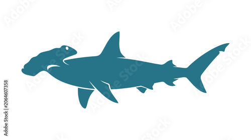 Cuadro en lienzo Blue hammerhead shark silhouette swimming sideways.
