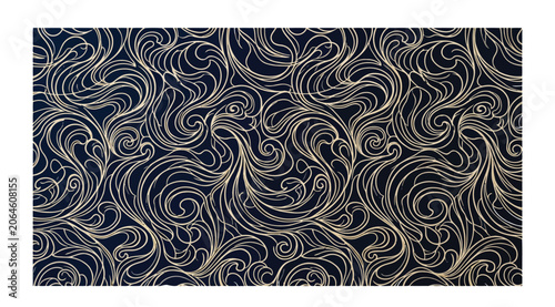 Obraz na plátně Art nouveau inspired flowing line pattern in gold and dark blue