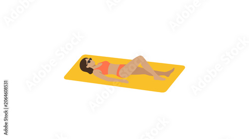 Tableau sur toile Woman sunbathing on a yellow mat in bikini.