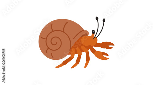 Cute cartoon hermit crab with a brown shell.