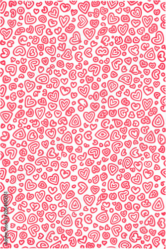 Pink heart pattern with hand drawn style and white background