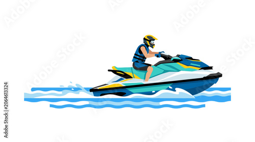Canvastavla Person riding a blue and yellow jet ski on waves.