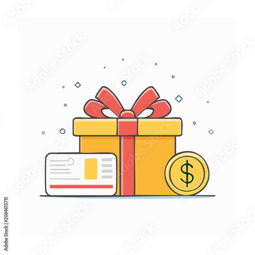 Gift box with credit card and dollar coin