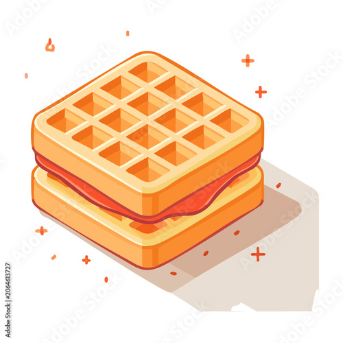 Isometric illustration of a waffle sandwich with bacon
